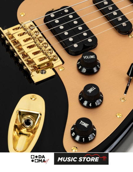 New Orleans Vega Goldon BG HSH Elektro Gitar - Siyah ve Altın Rengi