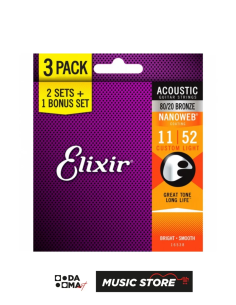 Elixir 11-52 Nanoweb 80/20 Bronze Akustik Gitar 3'lü Tel Seti 16538