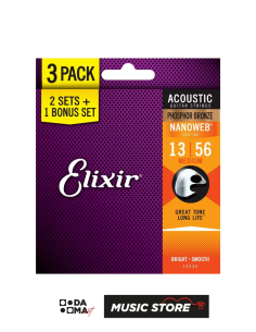 Elixir 13-56 Nanoweb Phosphor Bronze Akustik Gitar 3'lü Tel Seti 16546