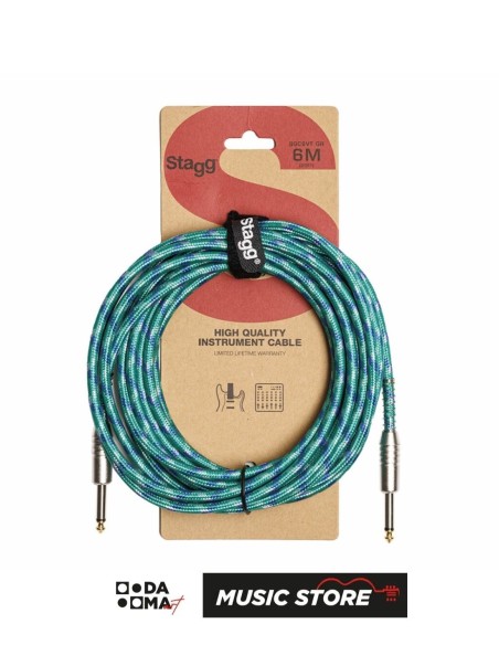 Stagg SGC6VT GR Enstrüman Kablosu – Vintage Tweed, Yeşil, 6 m