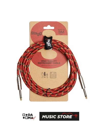 Stagg SGC3VT RD Instrument Cable – Vintage Tweed, Red, 3 m