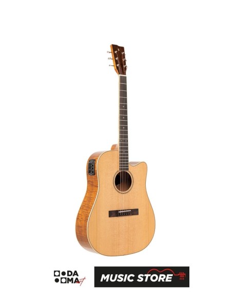Stagg SA45 DCE-FM Dreadnought Acoustic-Electric Guitar – Cutaway, Flamed Mahogany, Natural High Gloss