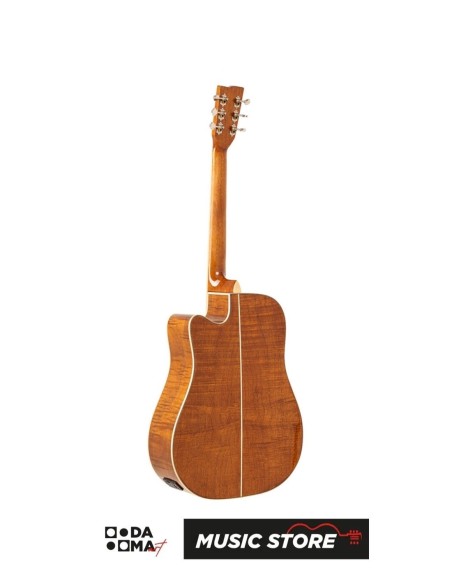 Stagg SA45 DCE-FM Dreadnought Acoustic-Electric Guitar – Cutaway, Flamed Mahogany, Natural High Gloss
