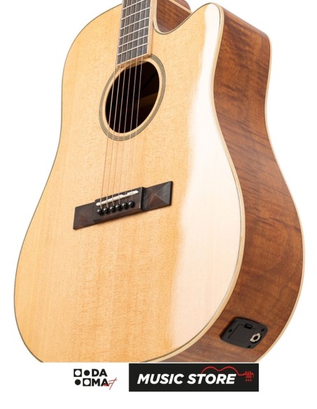 Stagg SA45 DCE-FM Dreadnought Acoustic-Electric Guitar – Cutaway, Flamed Mahogany, Natural High Gloss