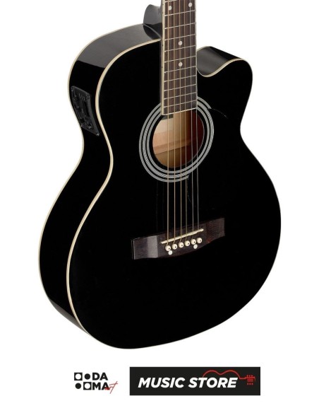 Stagg SA20ACE BLK Auditorium Elektro Akustik Gitar – Cutaway, Siyah Parlak