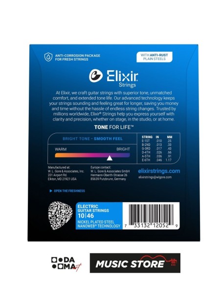 Elixir 12052 Nanoweb Light Комплект струн для электрогитары – 10-46