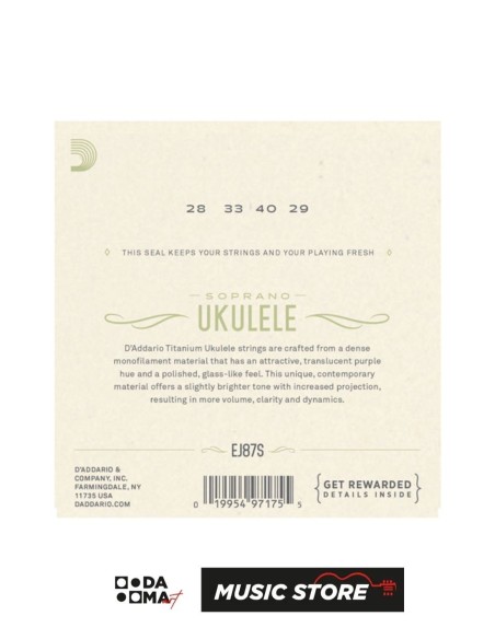 D'Addario EJ87S Soprano Ukulele Tel Seti – Titanium, Warm Bright