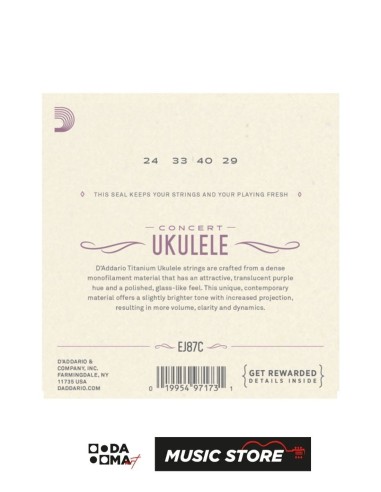 D'Addario EJ87C Concert Ukulele Tel Seti – Titanium