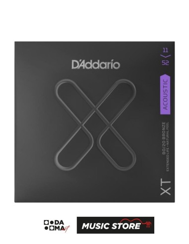 D'Addario XTABR1152 XT Acoustic Guitar String Set – 80/20 Bronze, Custom Light 11-52
