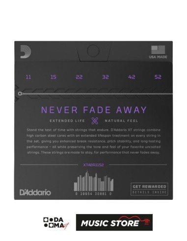 D'Addario XTABR1152 XT Akustik Gitar Tel Seti – 80/20 Bronze, Custom Light 11-52