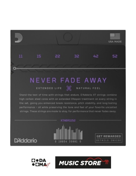 D'Addario XTABR1152 XT Комплект струн для акустической гитары – 80/20 Bronze, Custom Light 11-52