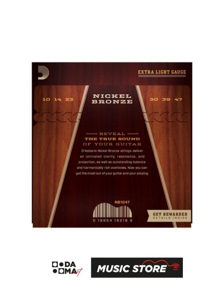 D'Addario NB1047 Akustik Gitar Tel Seti – Nickel Bronze, Extra Light 10-47