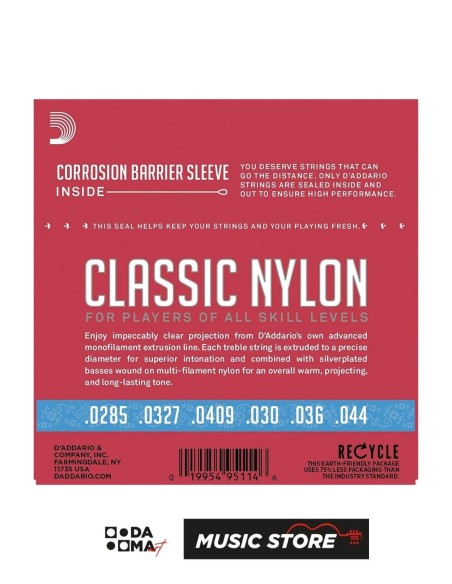D'Addario EJ27H Student Nylon Classical Guitar String Set – Hard Tension